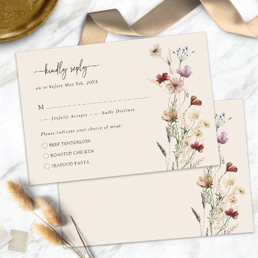 Carte de réponse florale élégante boho