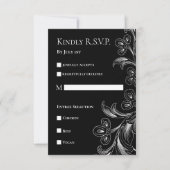 Carte de réponse florale élégante noir et blanc RS (Devant)