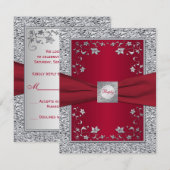 Carte de réponse florale en feuille d'argent FAUSS (Devant / Derrière)