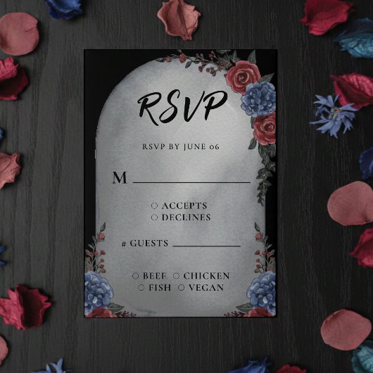 Carte de réponse florale gothique pour mariage sur