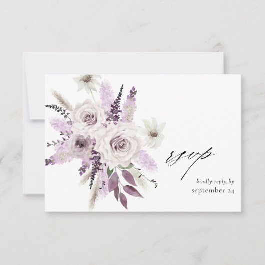 Carte de réponse florale lavande violette avec rep (Devant)