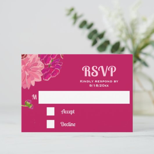 Carte de réponse florale magenta (Debout devant)