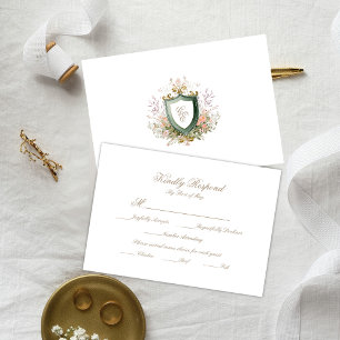 Carte de réponse Florale Monogramme de mariage