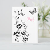 Carte de réponse florale noire et blanche avec pap (Debout devant)