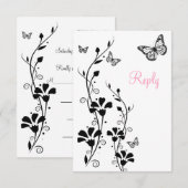 Carte de réponse florale noire et blanche avec pap (Devant / Derrière)