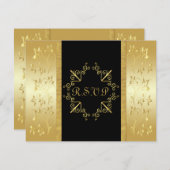 Carte de réponse florale noire et or (Devant / Derrière)