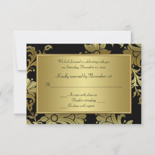 Carte de réponse florale noire et or pour le 50e a