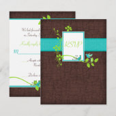 Carte de réponse florale oiseaux turquoise vert ma (Devant / Derrière)