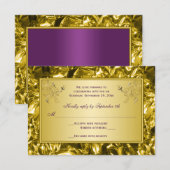 Carte de réponse florale or et violet (Devant / Derrière)