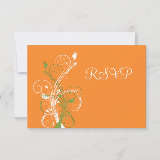 Carte de réponse florale orange, verte et blanche  (Devant)