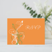 Carte de réponse florale orange, verte et blanche  (Debout devant)