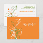 Carte de réponse florale orange, verte et blanche  (Devant / Derrière)