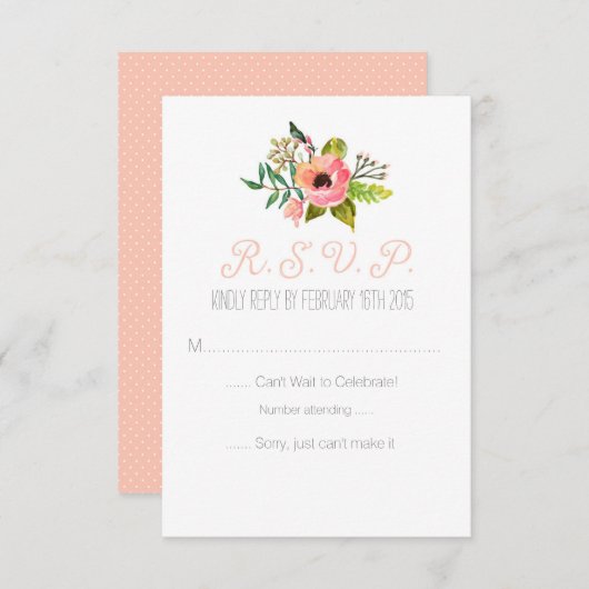 Carte de réponse florale peinte à l'aquarelle (Devant / Derrière)