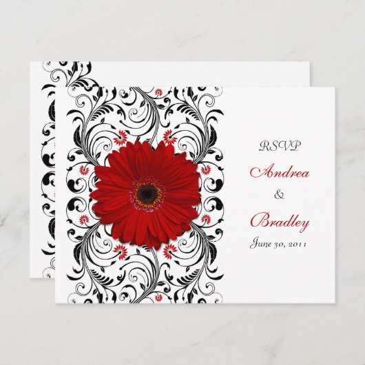 Carte de réponse florale Red Gerbera Daisy (Devant / Derrière)