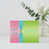 Carte de réponse florale rose, aqua et lime (Debout devant)