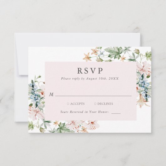 Carte de réponse florale rose élégante (Devant)