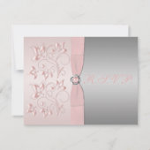 Carte de réponse florale rose et argent (Devant)