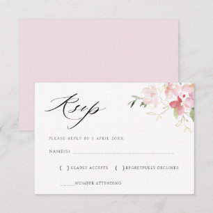 carte de réponse florale rose et grise
