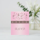 Carte de réponse florale rose et mocha (Debout devant)