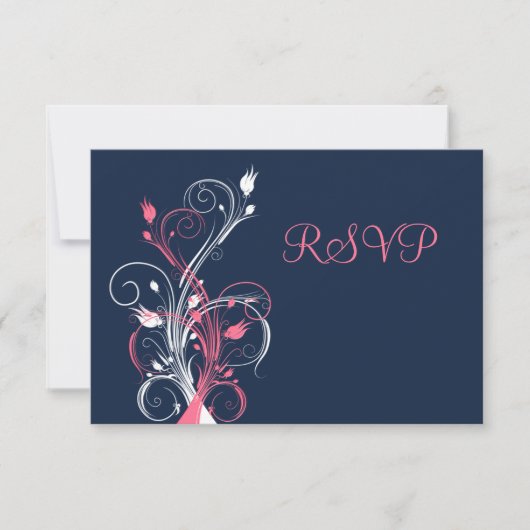 Carte de réponse florale rose Navy blanc (Devant)