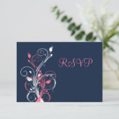 Carte de réponse florale rose Navy blanc (Debout devant)