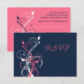 Carte de réponse florale rose Navy blanc (Devant / Derrière)