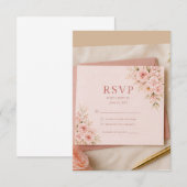 Carte de réponse florale rose pâle, Réponse de mar (Devant / Derrière)