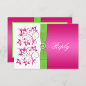Carte de réponse florale rose vert blanc - RUBAN I (Devant / Derrière)