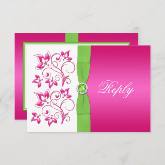 Carte de réponse florale rose vert blanc - RUBAN I (Devant / Derrière)