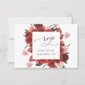 Carte de réponse florale rouge avec choix de repas (Devant)