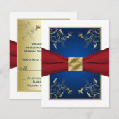 Carte de réponse florale rouge, blanc et bleu (Devant / Derrière)