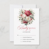 Carte de réponse florale rouge blanc rustique inte (Devant)
