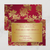 Carte de réponse florale rouge et or (Devant / Derrière)