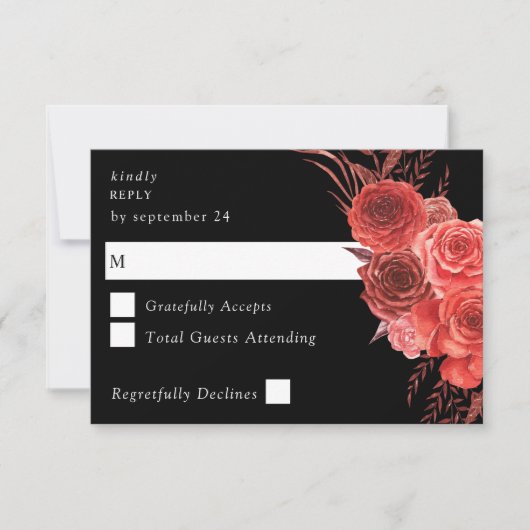 Carte de réponse florale rouge noir 2 (Devant)