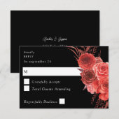Carte de réponse florale rouge noir 2 (Devant / Derrière)