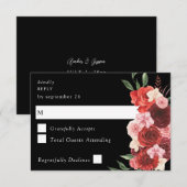 Carte de réponse florale rouge noir sans repas  (Devant / Derrière)