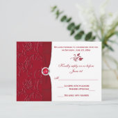 Carte de réponse florale rouge rubis et blanche (Debout devant)