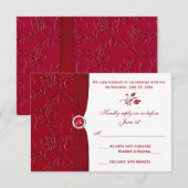 Carte de réponse florale rouge rubis et blanche (Devant / Derrière)