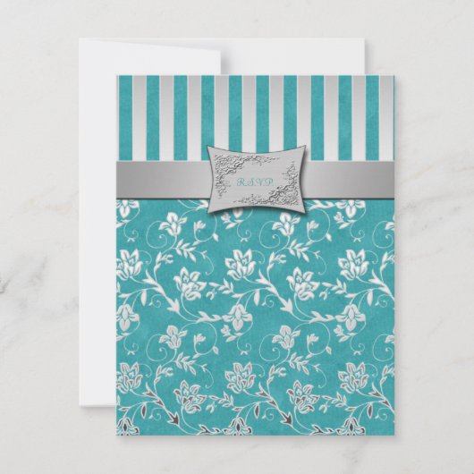Carte de réponse florale turquoise et argentée (Devant)