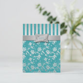Carte de réponse florale turquoise et argentée (Debout devant)