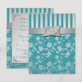 Carte de réponse florale turquoise et argentée (Devant / Derrière)