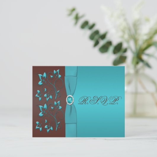 Carte de réponse Florale Turquoise et Chocolat (Debout devant)