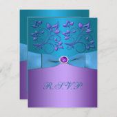 Carte de réponse florale turquoise et violette (Devant / Derrière)