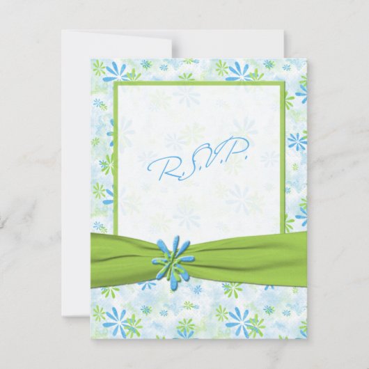Carte de réponse florale verte citron et bleue (Devant)