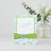 Carte de réponse florale verte citron et bleue (Debout devant)