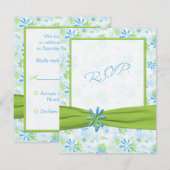 Carte de réponse florale verte citron et bleue (Devant / Derrière)