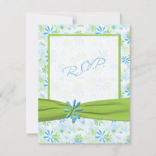 Carte de réponse florale verte citron et bleue