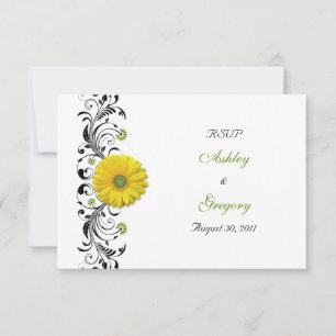 Carte de réponse Florale verte jaune Gerbera Daisy