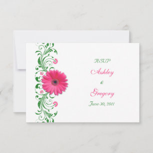 Carte de réponse Florale verte rose Gerbera Daisy