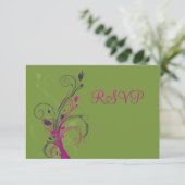 Carte de réponse florale verte violette rose blanc (Debout devant)